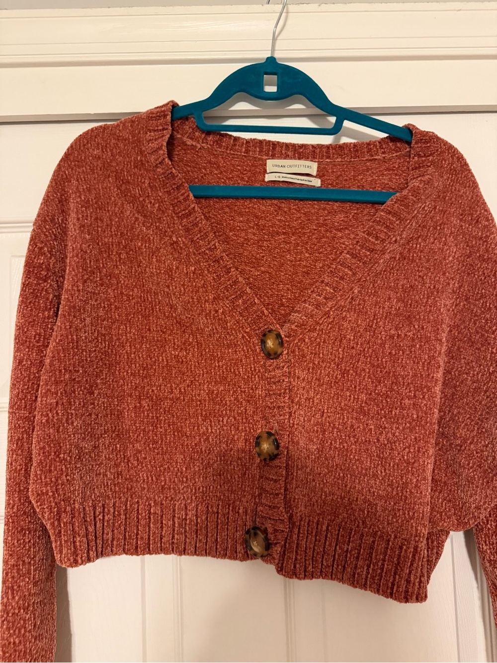 Urban Outfitters Rust Orange Chenille Button-Front Cropped Cardigan